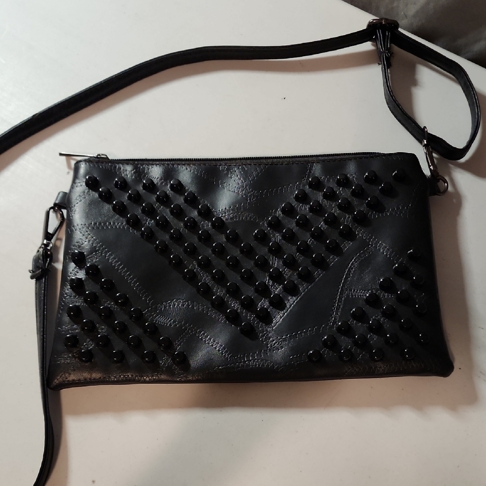 Black Punk Clutch With Adjustable Strap